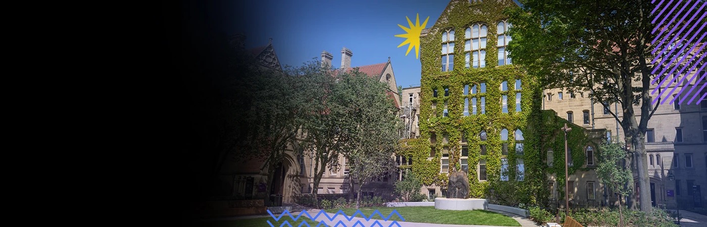 University quad buildings and gardens
