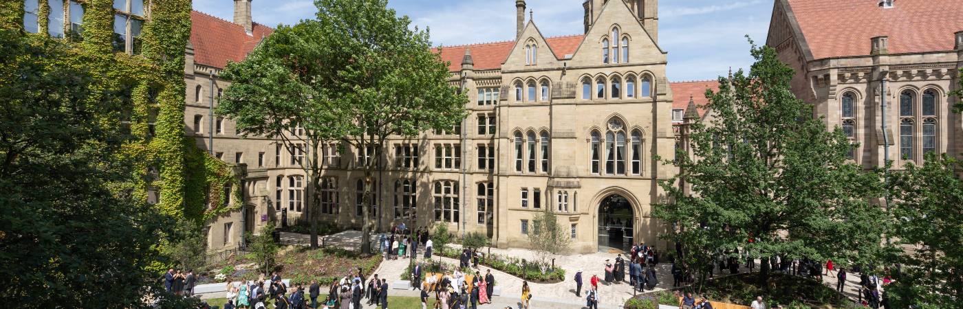 University quad buildings and gardens
