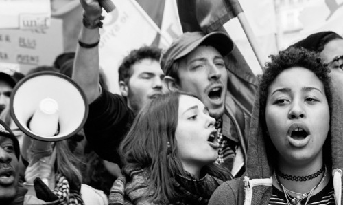 People taking part in a political protest.